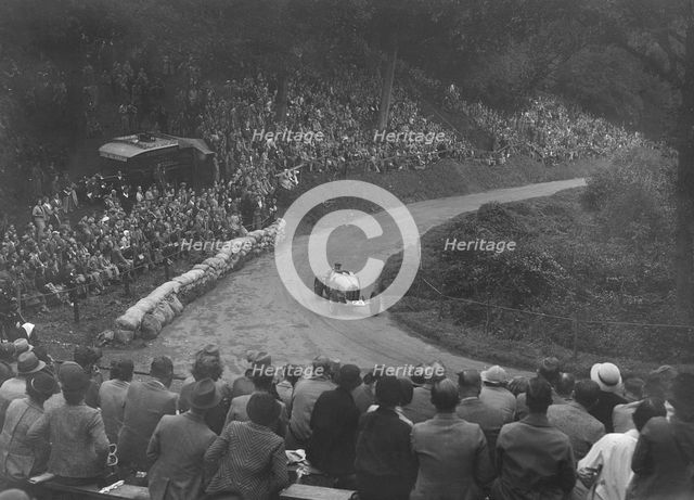 Bugatti Type 51 competing in the Shelsley Walsh Hillclimb, Worcestershire, 1935. Artist: Bill Brunell.