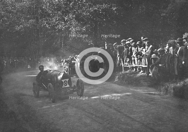 Bugatti Brescia of Raymond Mays competing in the MAC Shelsley Walsh Hillclimb, Worcestershire, 1923. Artist: Bill Brunell.