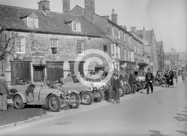 Bugattis at a Bugatti Owners Club meeting, Broadway, Worcestershire, 1937. Artist: Bill Brunell.