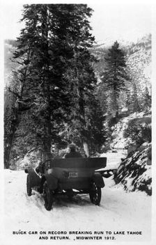 Buick car on a record breaking run to Lake Tahoe and return, midwinter 1912