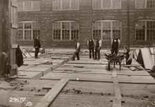 Builders at work, Rowntree factory, York, Yorkshire, 1907