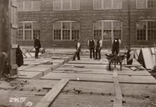 Builders at work, Rowntree factory, York, Yorkshire, 1907