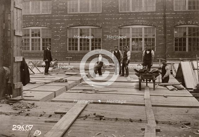 Builders at work, Rowntree factory, York, Yorkshire, 1907. Artist: Unknown