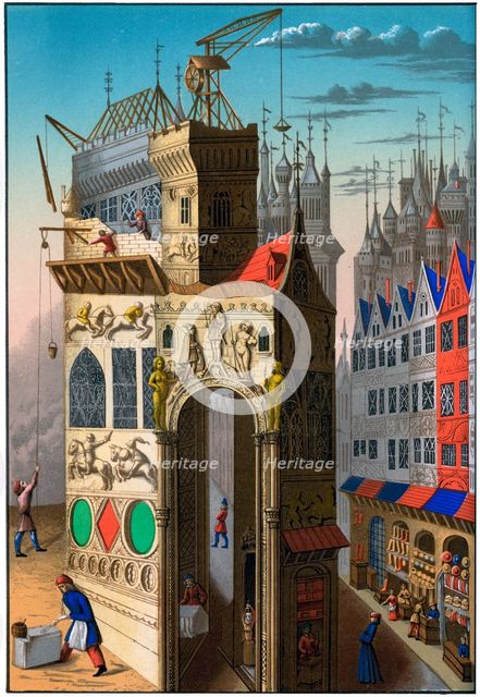 Building construction, France, 15th century (1849).Artist: Franz Kellerhoven