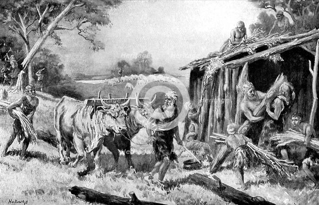 Building a tribal homestead, (c1920). Artist: A Holloway
