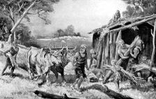 Building a tribal homestead, (c1920). Artist: A Holloway