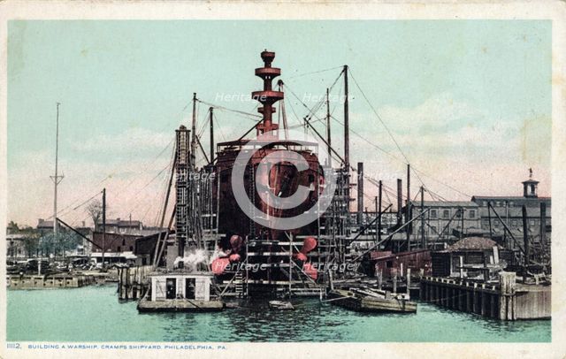 Building a warship, Cramp's Shipyard, Philadelphia, Pennsylvania, USA, 1905. Artist: Unknown