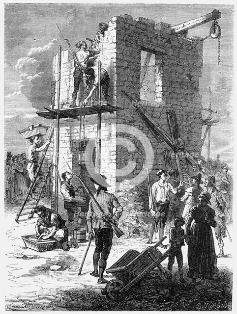 Building a Chappe telegraph station, c1793, (c1870). Creator: Anon.