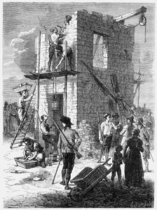 Building a Chappe telegraph station, c1793, (c1870). Creator: Anon