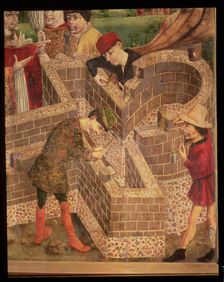 Building a church dedicated to Saint Michael oil on panel attributed to the Master of Avila