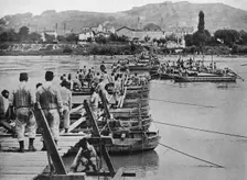 Building a pontoon bridge over a French stream 1915
