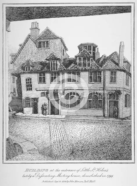 Building at the entrance of Little St Helen's, City of London, 1870. Artist: John Thomas Smith