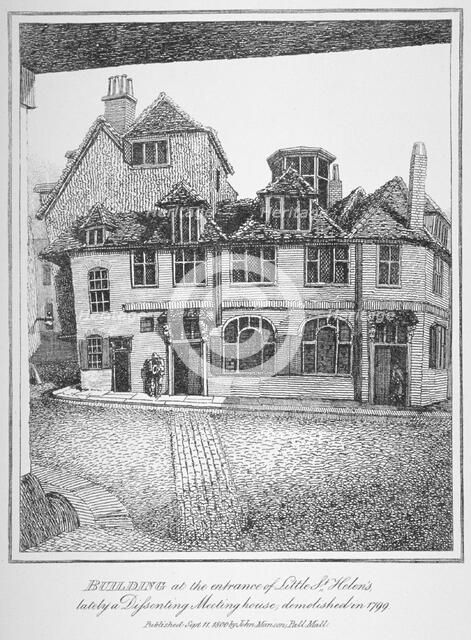 Building at the entrance of Little St Helen's, City of London, 1870. Artist: John Thomas Smith