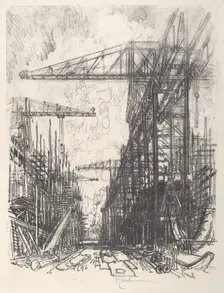 Building Destroyers, No.I, 1917. Creator: Joseph Pennell