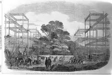 Building in Hyde Park, London for the Great Exhibition, 1851. Creator: Unknown
