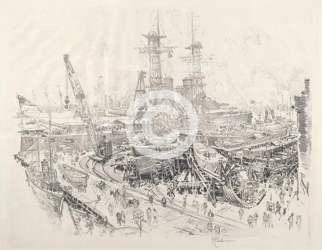 Building Submarine Chasers, 1917. Creator: Joseph Pennell.