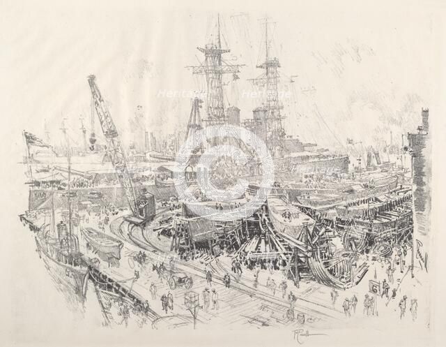 Building Submarine Chasers, 1917. Creator: Joseph Pennell.