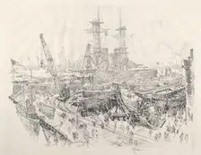 Building Submarine Chasers, 1917. Creator: Joseph Pennell