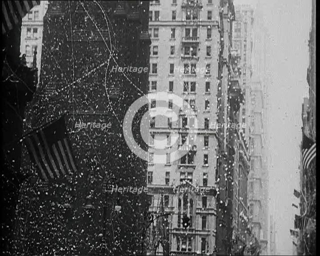 Building with American Flags in the Foreground, 1933. Creator: British Pathe Ltd.