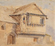 Building With Projecting Window And Gothic Doorway, 1815. Creator: Unknown