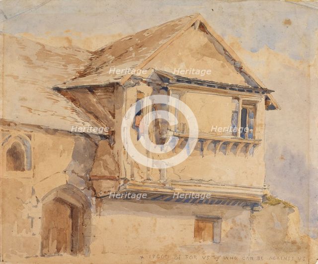 Building With Projecting Window And Gothic Doorway, 1815. Creator: Unknown.