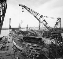 Building the M/S Torne at the shipyard, Landskrona, Sweden, 1959