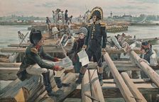 Building the Bridge at the Island of Lobau 1809, (1896)