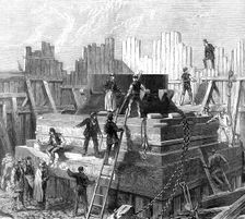 Building the platform for Nasmyth's 25-ton Steam-Hammer, in the Gun Factory, Woolwich Arsenal, 1872. Creator: Unknown