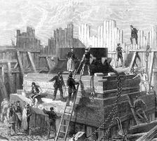 Building the platform for Nasmyth's 25-ton Steam-Hammer, in the Gun Factory, Woolwich Arsenal, 1872. Creator: Unknown