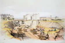 Building the retaining wall near Park Street, Camden Town, London, 17th September 1836 (1838). Creator: John Cooke Bourne