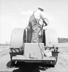 Building the road to the community factory, Hightstown, New Jersey, 1936. Creator: Dorothea Lange