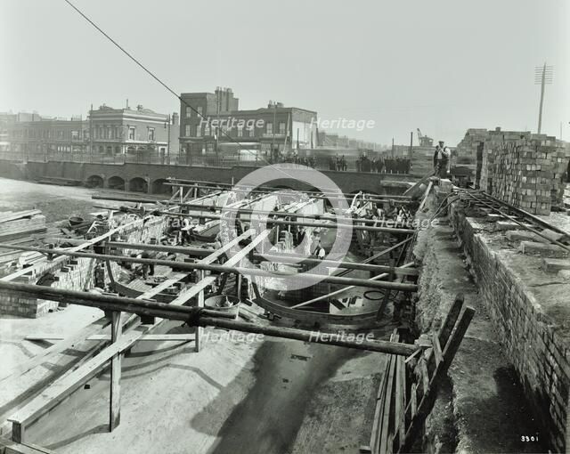 Building the sewer at Stratford High Street, West Ham, London, 1905. Artist: Unknown.
