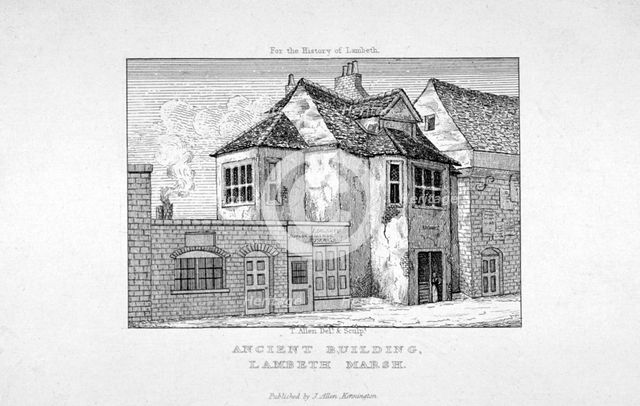 Buildings near Lambeth Marsh, London, c1820. Artist: Thomas Allen