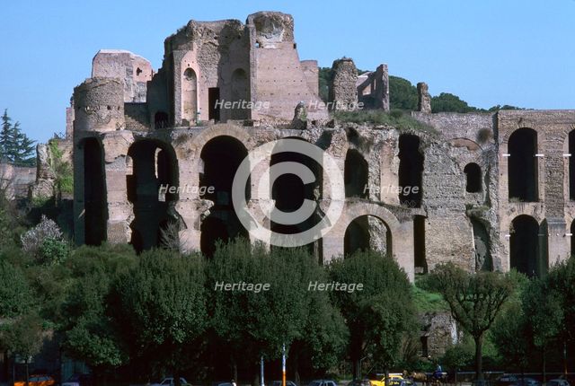 Buildings of the Palatine Hill seen across the Circus Maximus. Artist: Unknown