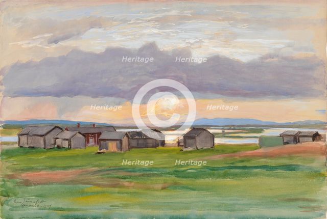 Buildings on the beach (Muonio), 1929. Creator: Eero Jarnefelt.