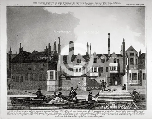 Buildings on the eastern side of New Palace Yard, Palace of Westminster, London, 1808. Artist: William Fellows