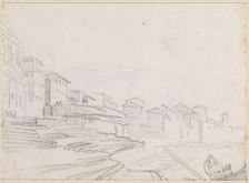Buildings along a Riverside [verso], probably c. 1754/1765. Creator: Hubert Robert