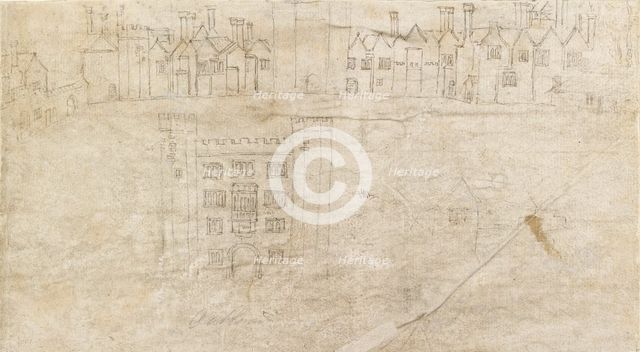 Buildings along the South front of Oatlands Palace, c1550s. Artist: Anthonis van den Wyngaerde.