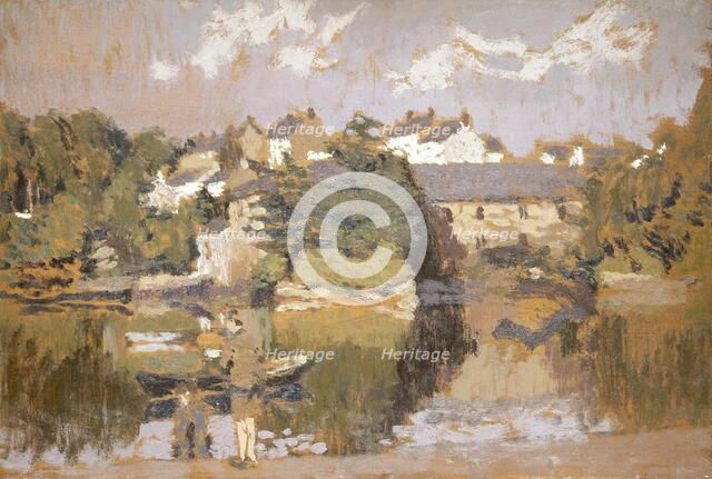 'Buildings by a river', 1923-1943. Artist: Edward Morland Lewis