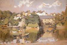 Buildings by a river 1923-1943. Creator: Edward Morland Lewis