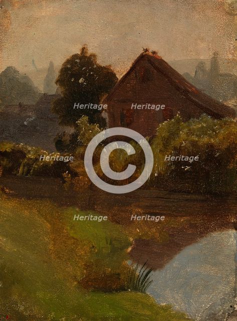 Buildings by the water, exercise, 1854. Creator: Werner Holmberg.