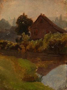 Buildings by the water, exercise, 1854. Creator: Werner Holmberg