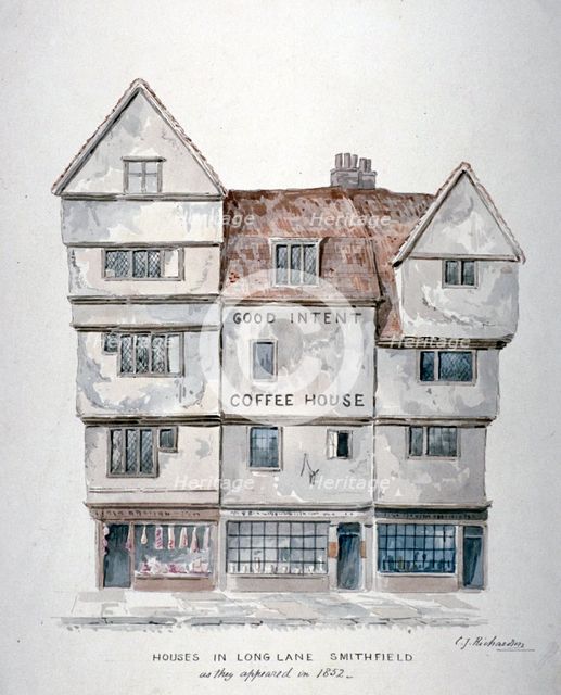 Buildings in Long Lane, Smithfield, City of London, 1852. Artist: Charles James Richardson