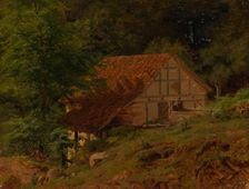 Buildings in the forest, exercise, 1856. Creator: Werner Holmberg