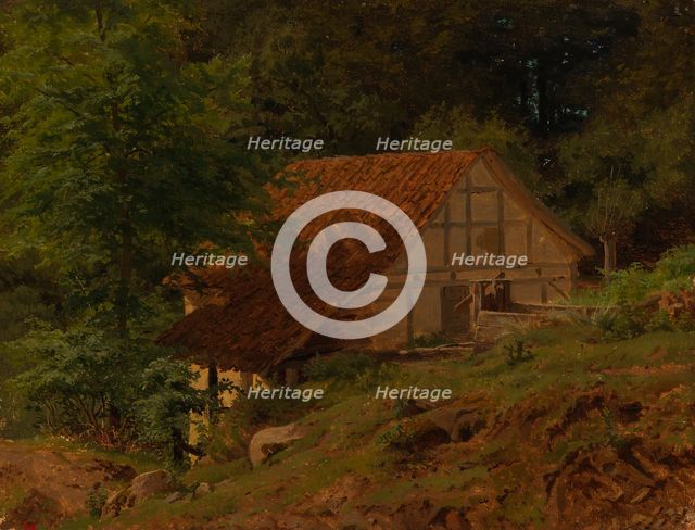 Buildings in the forest, exercise, 1856. Creator: Werner Holmberg.