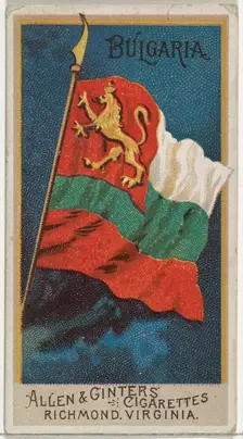 Bulgaria, from Flags of All Nations, Series 2 (N10) for Allen & Ginter Cigarettes Brands, ..., 1890. Creator: Allen & Ginter