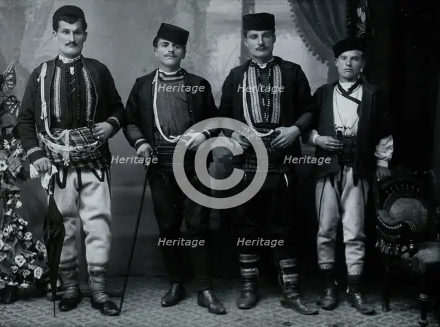 Bulgarian men wearing national dress, early 20th century. Creator: Unknown.