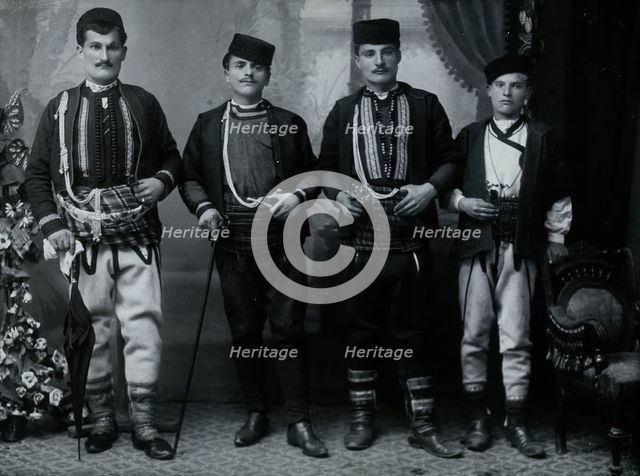 Bulgarian men wearing national dress, early 20th century. Creator: Unknown.