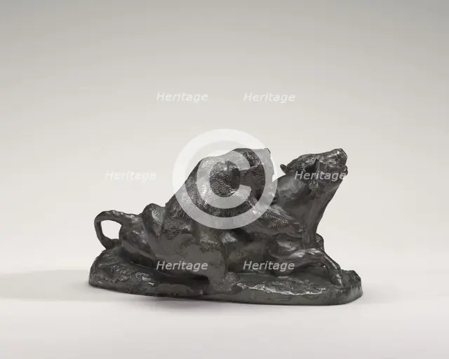 Bull Brought Down by a Bear, model n.d., cast c. 1840/1873. Creator: Antoine-Louis Barye.