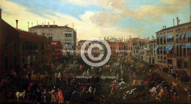 Bull Hunting in Campo San Polo (Caccia ai tori in Campo San Polo), ca 1640-1645.